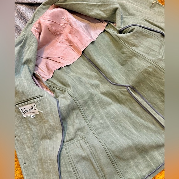 Early 70s True Vintage Brushed Green Sage Groovy Rocker Cotton Blazer Suit Coat - Picture 6 of 7